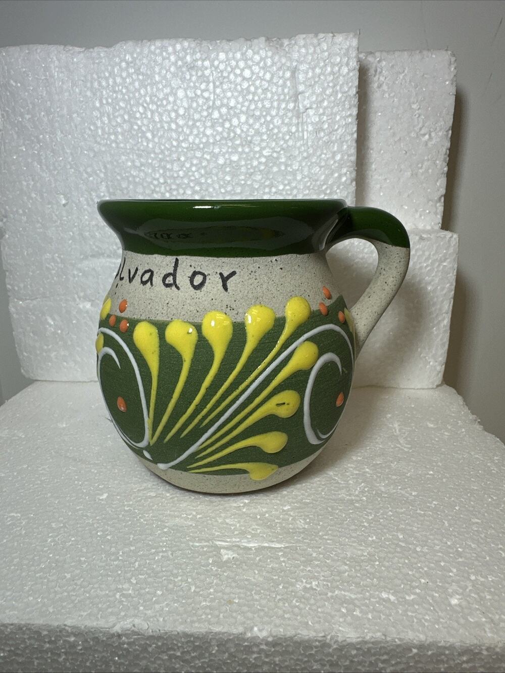 Mexican Hand Painted Clay Pottery Mug Holds 2 Cups